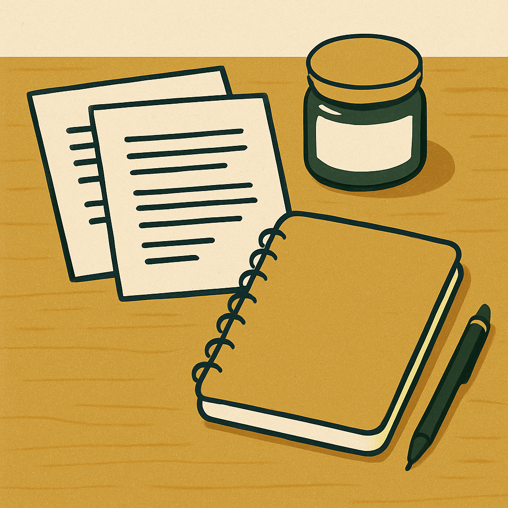 Small business documents and handmade product jar on a wooden table