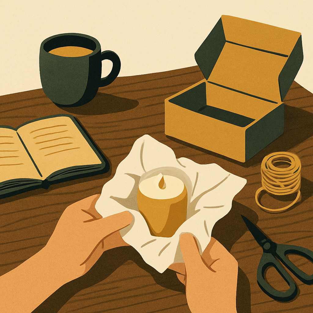 Handmade candle seller packaging an order — understanding Etsy fees and profit margin before pricing